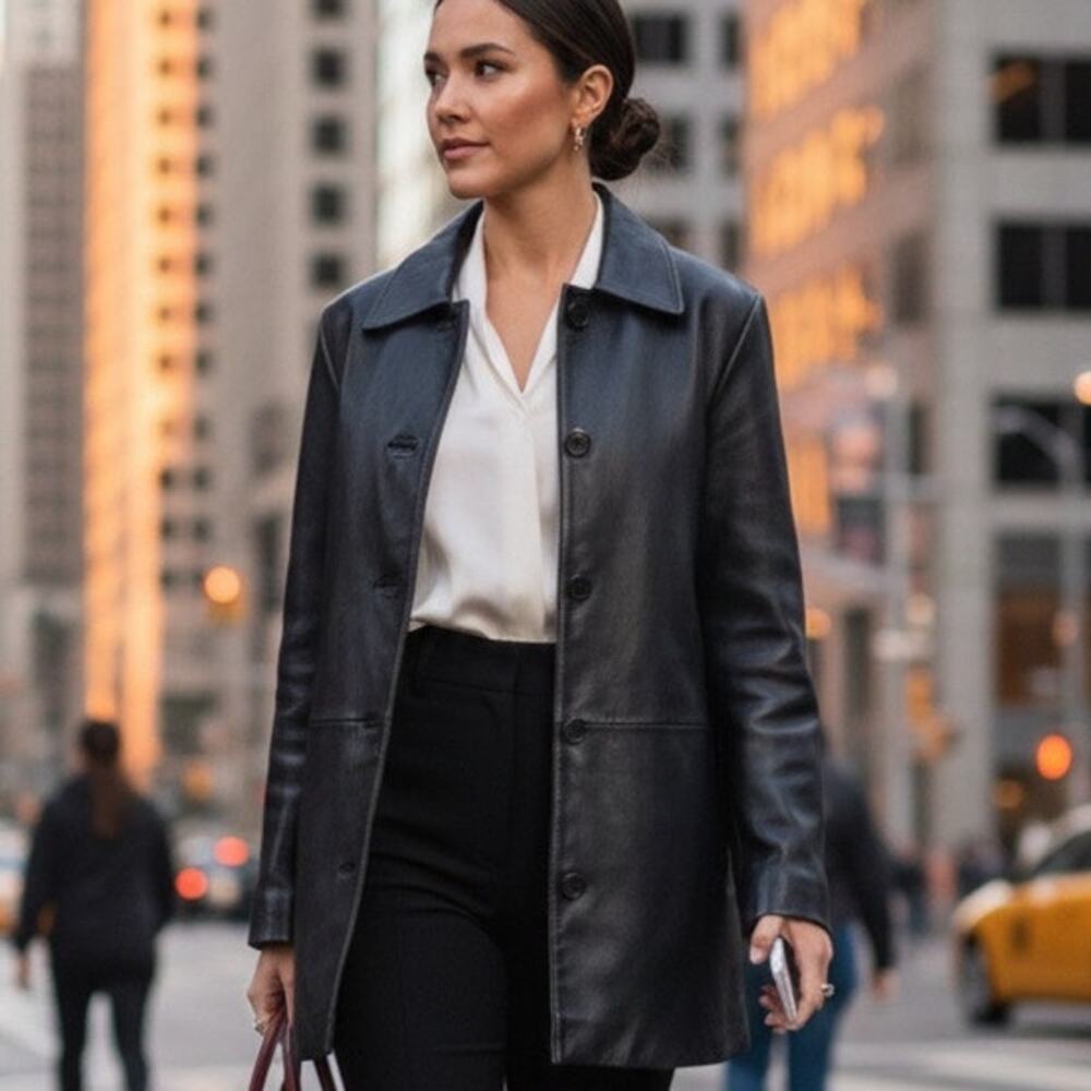 Liz Claiborne Black Leather Peacoat